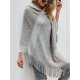 Casual Loose Striped Tasseled Hooded Cape Casual Loose Striped Tasseled Hooded Cape
