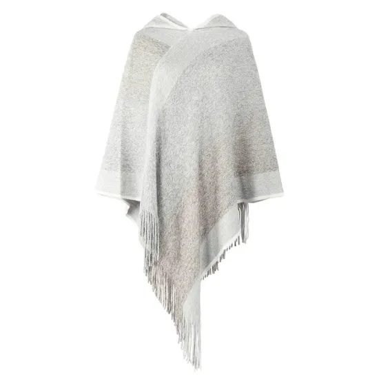 Casual Loose Striped Tasseled Hooded Cape Casual Loose Striped Tasseled Hooded Cape