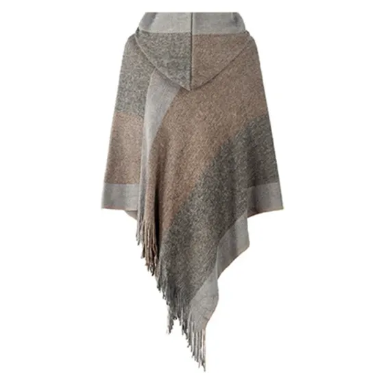 Casual Loose Striped Tasseled Hooded Cape Casual Loose Striped Tasseled Hooded Cape