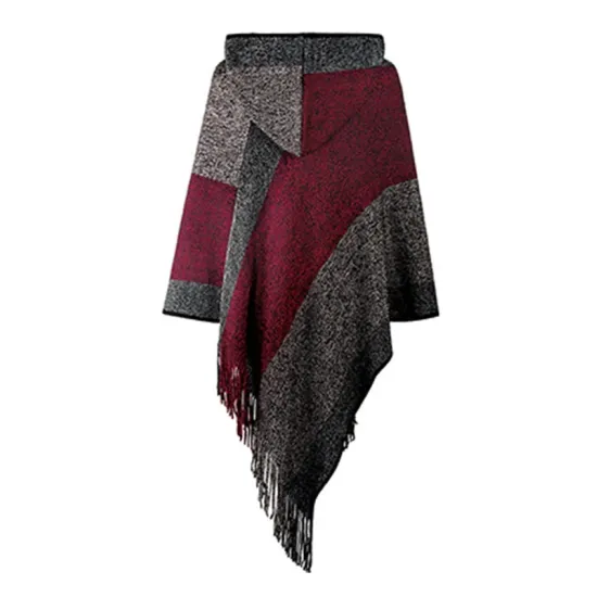 Casual Loose Striped Tasseled Hooded Cape Casual Loose Striped Tasseled Hooded Cape