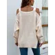 Long Sleeves Split-Side Solid Color Off-The-Shoulder Sweater Tops