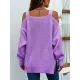 Long Sleeves Split-Side Solid Color Off-The-Shoulder Sweater Tops