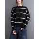 Casual Loose Long Sleeves Striped Round-Neck Sweater Tops Casual Loose Long Sleeves Striped Round-Neck Sweater Tops