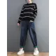 Casual Loose Long Sleeves Striped Round-Neck Sweater Tops Casual Loose Long Sleeves Striped Round-Neck Sweater Tops