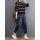 Casual Loose Long Sleeves Striped Round-Neck Sweater Tops Casual Loose Long Sleeves Striped Round-Neck Sweater Tops