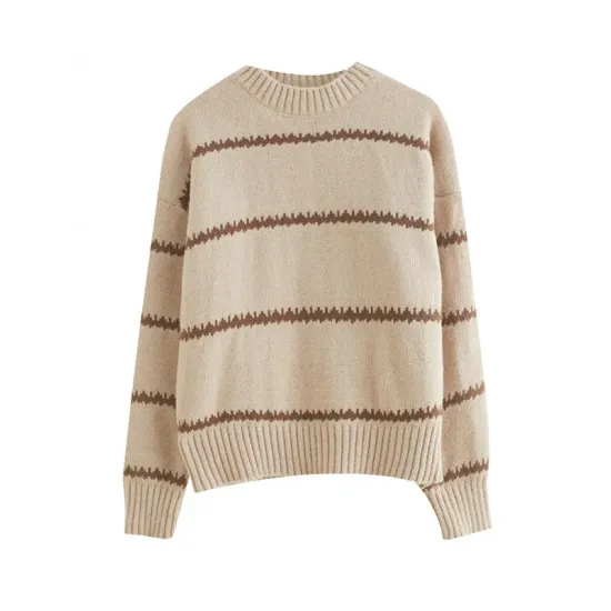 Casual Loose Long Sleeves Striped Round-Neck Sweater Tops Casual Loose Long Sleeves Striped Round-Neck Sweater Tops