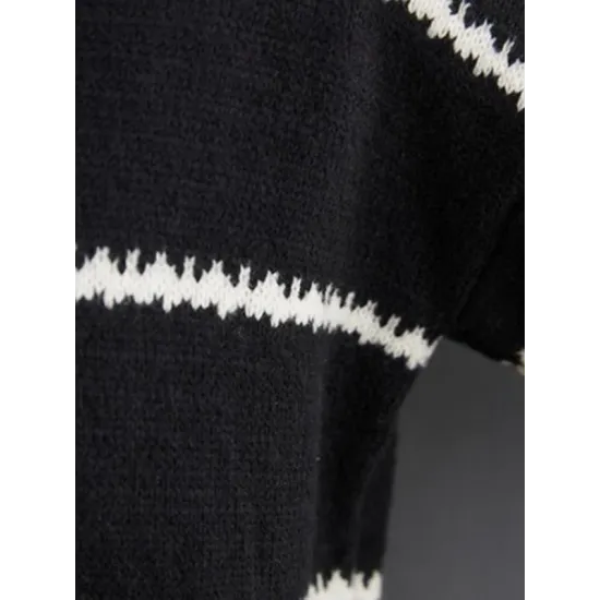 Casual Loose Long Sleeves Striped Round-Neck Sweater Tops Casual Loose Long Sleeves Striped Round-Neck Sweater Tops