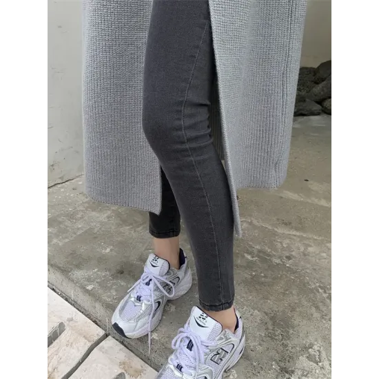 Stylish Long Sleeves Split-Front Solid Color High-Neck Sweater Tops