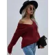 Casual Loose Solid Color V-Neck Sweater Tops Casual Loose Solid Color V-Neck Sweater Tops