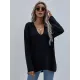 Casual Loose Solid Color V-Neck Sweater Tops Casual Loose Solid Color V-Neck Sweater Tops