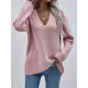 Casual Loose Solid Color V-Neck Sweater Tops Casual Loose Solid Color V-Neck Sweater Tops
