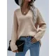 Casual Loose Solid Color V-Neck Sweater Tops Casual Loose Solid Color V-Neck Sweater Tops