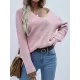 Casual Loose Solid Color V-Neck Sweater Tops Casual Loose Solid Color V-Neck Sweater Tops