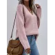 Casual Loose Solid Color V-Neck Sweater Tops Casual Loose Solid Color V-Neck Sweater Tops