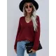 Casual Loose Solid Color V-Neck Sweater Tops Casual Loose Solid Color V-Neck Sweater Tops