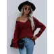 Casual Loose Solid Color V-Neck Sweater Tops Casual Loose Solid Color V-Neck Sweater Tops