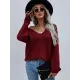 Casual Loose Solid Color V-Neck Sweater Tops Casual Loose Solid Color V-Neck Sweater Tops