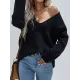 Casual Loose Solid Color V-Neck Sweater Tops Casual Loose Solid Color V-Neck Sweater Tops
