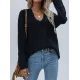 Casual Loose Solid Color V-Neck Sweater Tops Casual Loose Solid Color V-Neck Sweater Tops