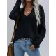 Casual Loose Solid Color V-Neck Sweater Tops Casual Loose Solid Color V-Neck Sweater Tops