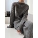 Urban Loose Solid Round-Neck Split-Side Sweater& Wide Leg Pants Suits Urban Loose Solid Round-Neck Split-Side Sweater& Wide Leg Pants Suits