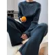 Urban Loose Solid Round-Neck Split-Side Sweater& Wide Leg Pants Suits Urban Loose Solid Round-Neck Split-Side Sweater& Wide Leg Pants Suits