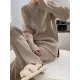 Urban Loose Solid Round-Neck Split-Side Sweater& Wide Leg Pants Suits Urban Loose Solid Round-Neck Split-Side Sweater& Wide Leg Pants Suits