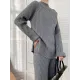 Urban Loose Solid Round-Neck Split-Side Sweater& Wide Leg Pants Suits Urban Loose Solid Round-Neck Split-Side Sweater& Wide Leg Pants Suits
