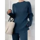 Urban Loose Solid Round-Neck Split-Side Sweater& Wide Leg Pants Suits Urban Loose Solid Round-Neck Split-Side Sweater& Wide Leg Pants Suits