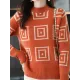 Casual Long Sleeves Loose Contrast Color Plaid Stand Collar Sweater Tops Casual Long Sleeves Loose Contrast Color Plaid Stand Collar Sweater Tops