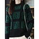Casual Long Sleeves Loose Contrast Color Plaid Stand Collar Sweater Tops Casual Long Sleeves Loose Contrast Color Plaid Stand Collar Sweater Tops