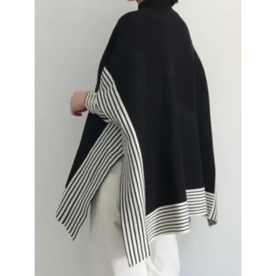 Split-Joint Split-Side Striped Batwing Sleeves Loose High Neck Sweater Split-Joint Split-Side Striped Batwing Sleeves Loose High Neck Sweater