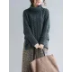 Cable- Knit High-neck Solid Loose Sweater Cable- Knit High-neck Solid Loose Sweater