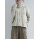 Cable- Knit High-neck Solid Loose Sweater Cable- Knit High-neck Solid Loose Sweater