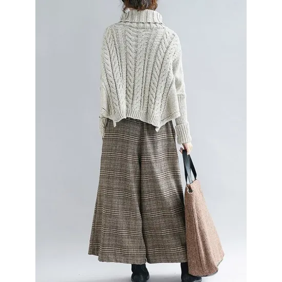 Cable- Knit High-neck Solid Loose Sweater Cable- Knit High-neck Solid Loose Sweater