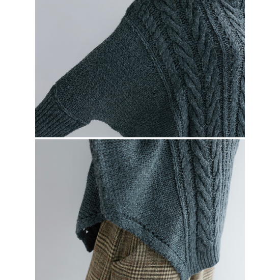 Cable- Knit High-neck Solid Loose Sweater Cable- Knit High-neck Solid Loose Sweater