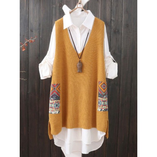 Loose Printed V-Neck Vest Loose Printed V-Neck Vest