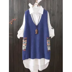 Loose Printed V-Neck Vest