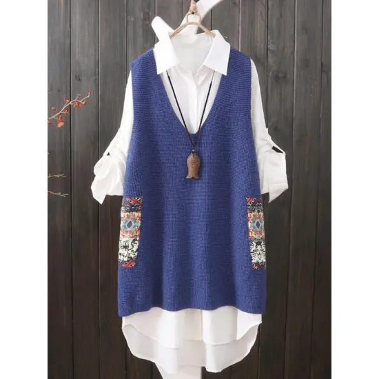 Loose Printed V-Neck Vest Loose Printed V-Neck Vest
