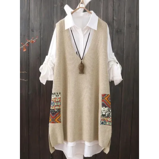 Loose Printed V-Neck Vest Loose Printed V-Neck Vest