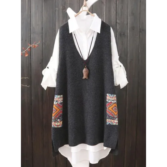 Loose Printed V-Neck Vest Loose Printed V-Neck Vest