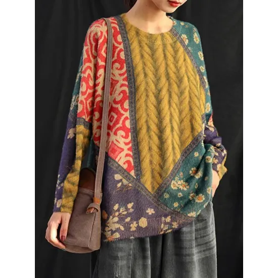 Ethnic Style Round Neck Print Sweater Ethnic Style Round Neck Print Sweater