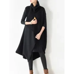 Casual Vintage Knitting High-Neck Sleeveless Dress