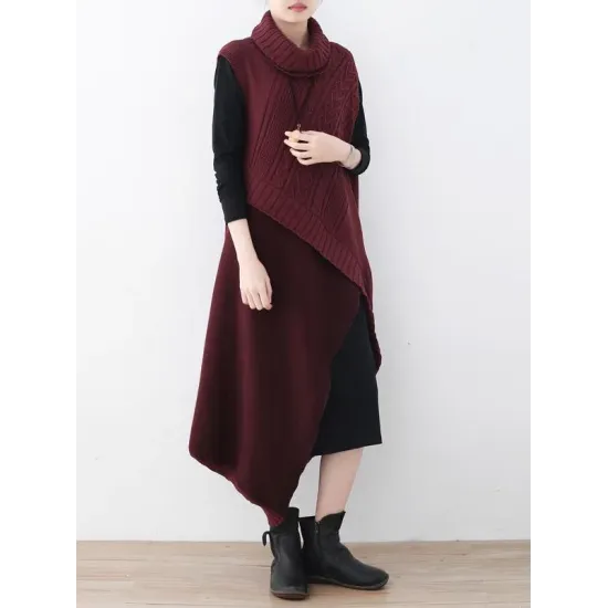Casual Vintage Knitting High-Neck Sleeveless Dress Casual Vintage Knitting High-Neck Sleeveless Dress