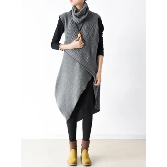 Casual Vintage Knitting High-Neck Sleeveless Dress Casual Vintage Knitting High-Neck Sleeveless Dress