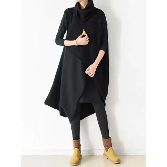 Casual Vintage Knitting High-Neck Sleeveless Dress Casual Vintage Knitting High-Neck Sleeveless Dress