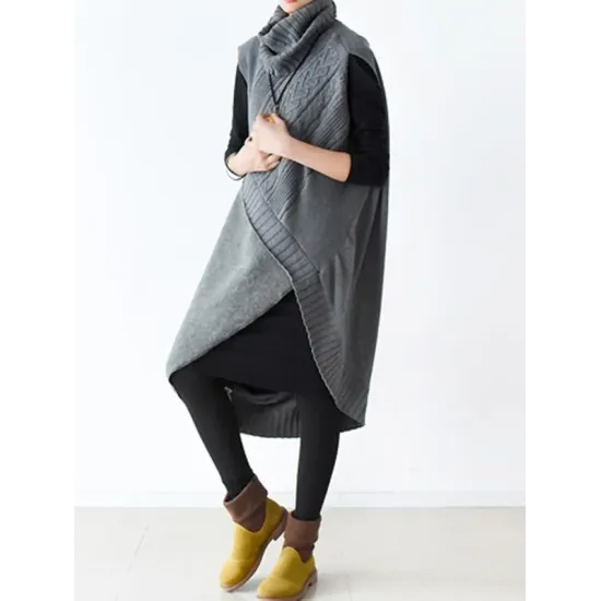 Casual Vintage Knitting High-Neck Sleeveless Dress Casual Vintage Knitting High-Neck Sleeveless Dress