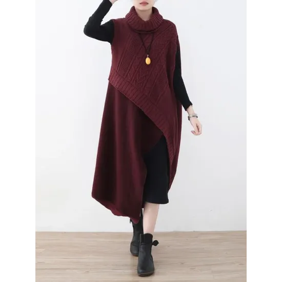 Casual Vintage Knitting High-Neck Sleeveless Dress Casual Vintage Knitting High-Neck Sleeveless Dress