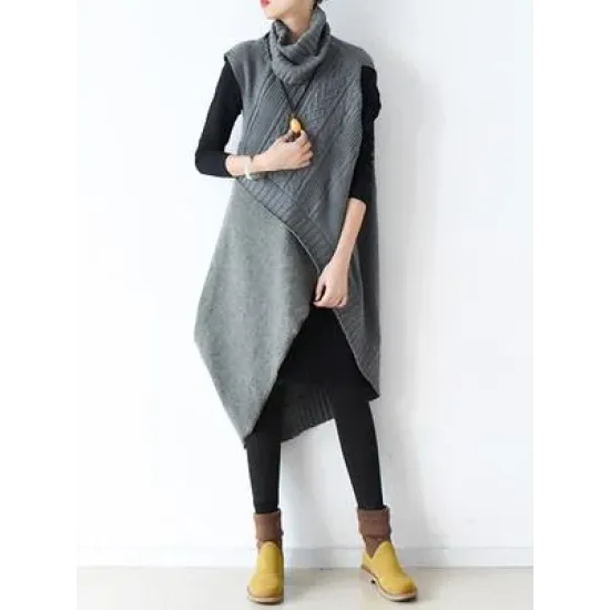 Casual Vintage Knitting High-Neck Sleeveless Dress Casual Vintage Knitting High-Neck Sleeveless Dress