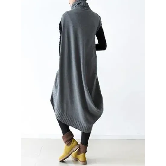 Casual Vintage Knitting High-Neck Sleeveless Dress Casual Vintage Knitting High-Neck Sleeveless Dress